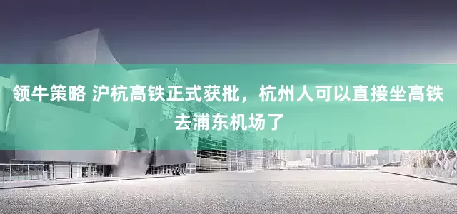 领牛策略 沪杭高铁正式获批，杭州人可以直接坐高铁去浦东机场了